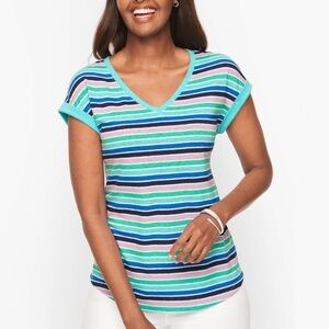 NWT Talbots Drop Shoulder V-Neck Striped T-Shirt Top 2X